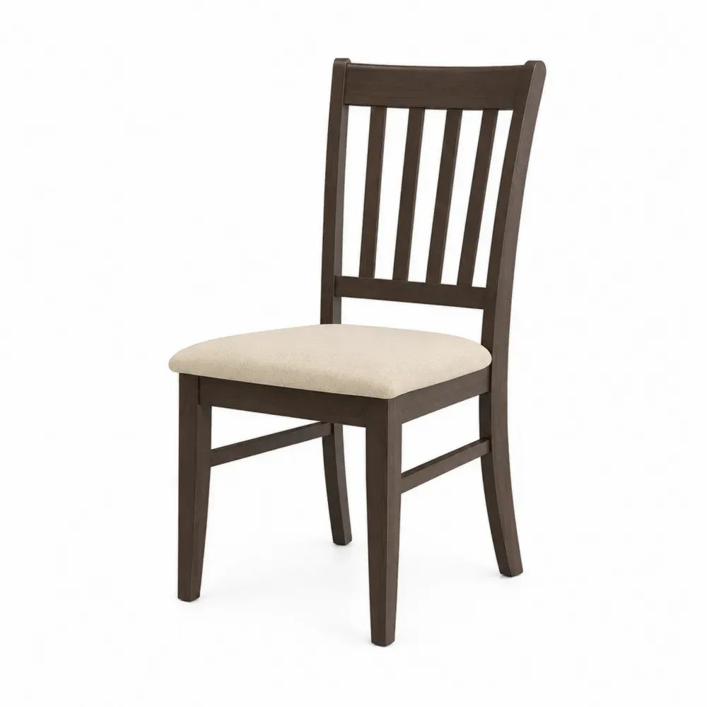 Esszimmerstuhl Polsterstuhl Kautschukholz Polyester rechteckige Sitzfläche dunkelbraun beige 46 x 54 x 97 cm