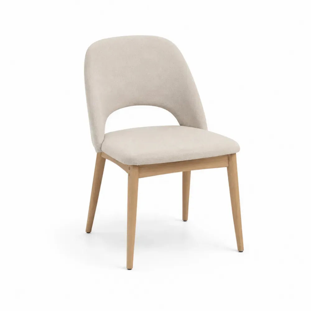 Esszimmerstuhl Polsterstuhl Polyester Sperrholz Gummibaumholz abgerundete Rückenlehne beige natur 50 x 57 x 82 cm