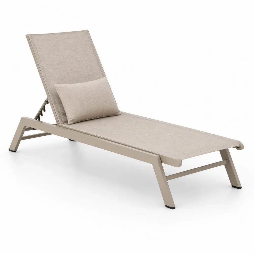 Sonnenliege Gartenliege mit verstellbarer Rückenlehne und Kopfkissen 195 x 65 x 34 cm Aluminium PVC-beschichtetes Polyestergewebe Beige Taupe