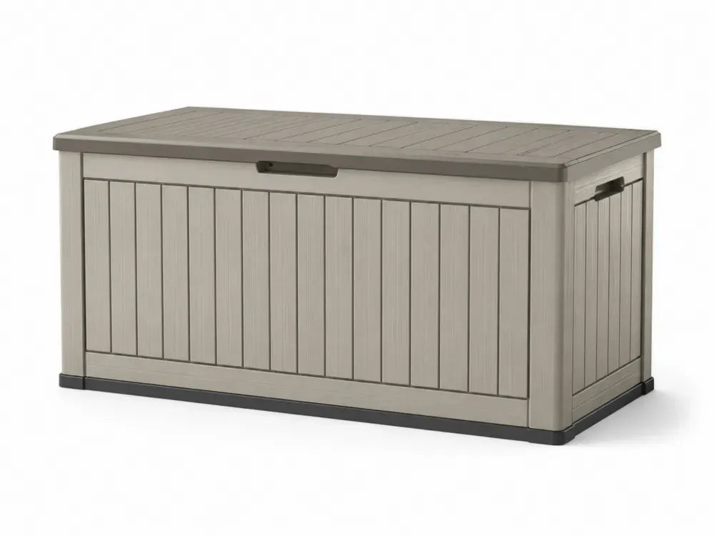 Auflagenbox Gartenbox Terrassenbox 350 L rechteckig 120 x 54 x 58 cm Polypropylen Taupe Beige Schwarz