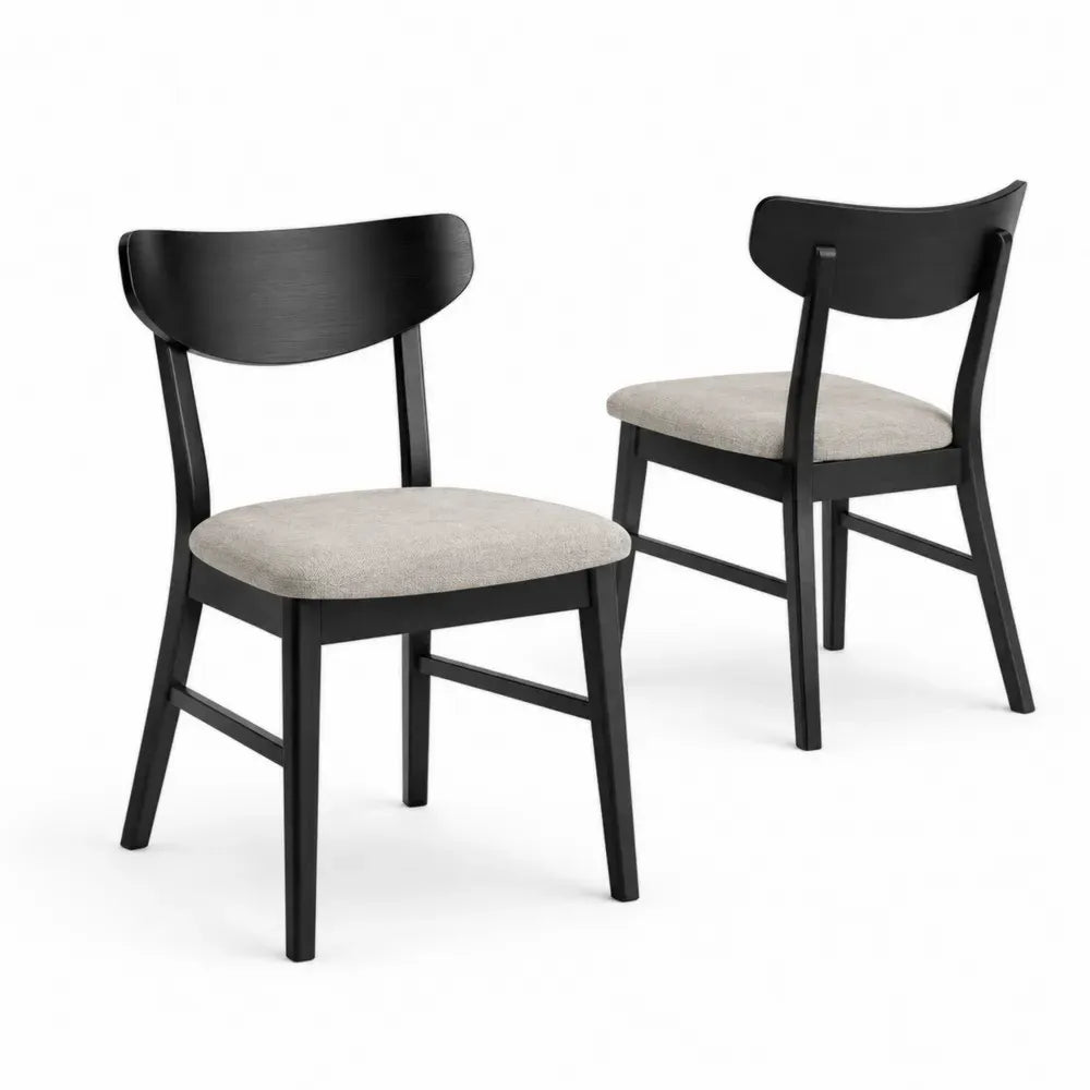Esszimmerstühle 2er Set gepolstert 48 x 54 x 80 cm Kautschukholz Polyestergewebe rechteckige Sitzfläche Schwarz Hellgrau