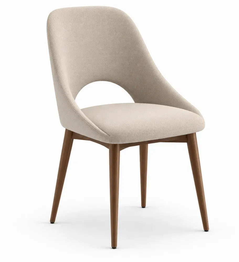 Esszimmerstuhl Polsterstuhl Polyester Sperrholz Gummibaumholz Rundrücken beige braun 52 x 59 x 84 cm