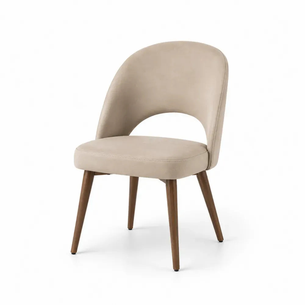 Esszimmerstuhl Polsterstuhl mit Rundrücken Polyester Mikrofaser Sperrholz Gummibaumholz beige braun 52 x 58 x 83 cm