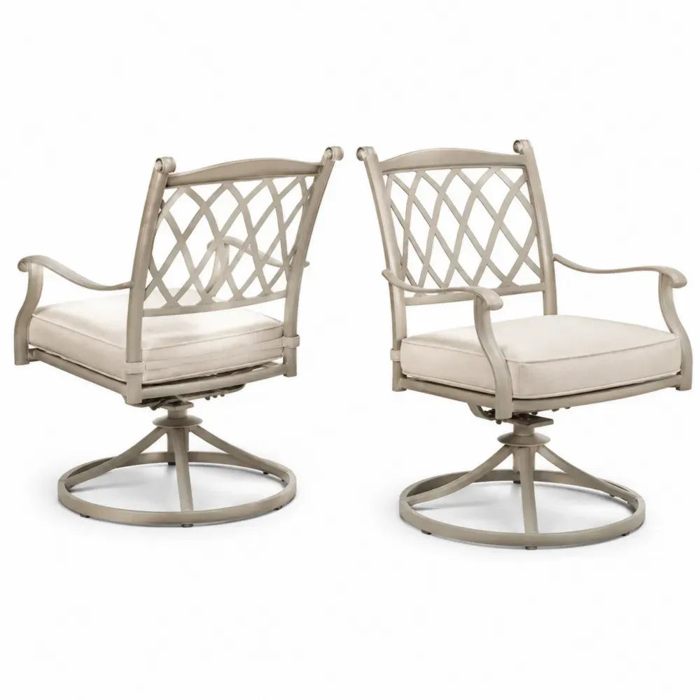 Gartenstuhl Set 2 teilig Drehstuhl mit Armlehnen Sitzkissen Aluminiumguss Taupe Cremebeige je 68 x 70 x 92 cm