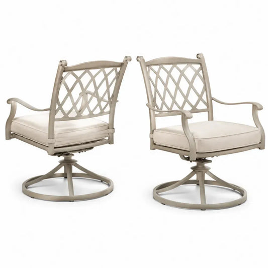 Gartenstuhl Set 2 teilig Drehstuhl mit Armlehnen Sitzkissen Aluminiumguss Taupe Cremebeige je 68 x 70 x 92 cm