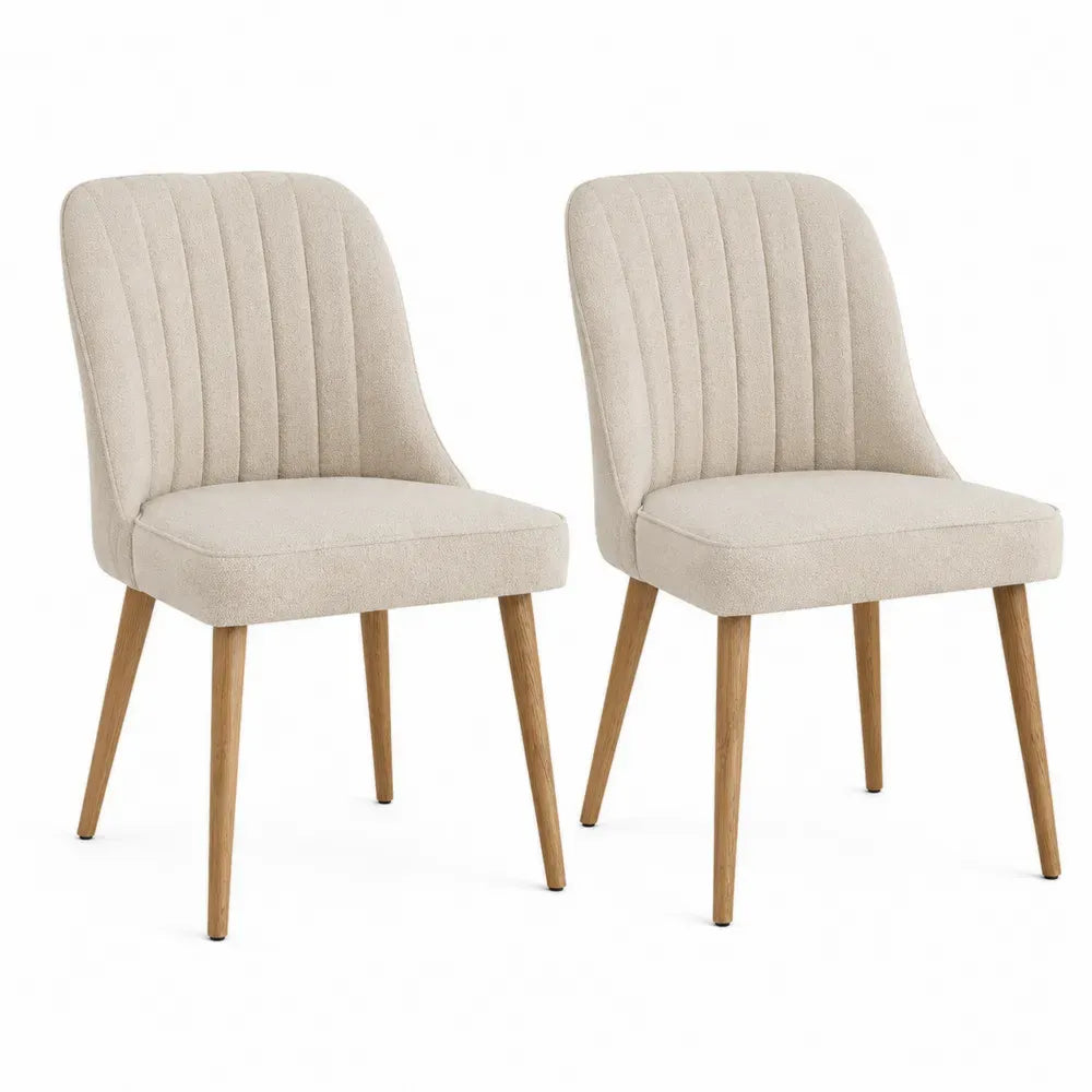 Esszimmerstühle 2er Set gepolstert 51 x 59 x 84 cm Polyester Bouclé Kautschukholz rechteckige Sitzfläche Beige Naturbraun