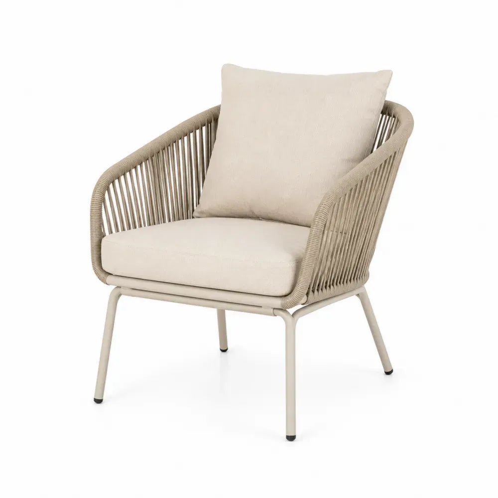 Gartenstuhl Loungesessel rundlich mit Sitzkissen und Rückenkissen 72 x 76 x 83 cm Aluminium Polyesterseil Polyestergewebe Taupebeige Naturbeige Creme