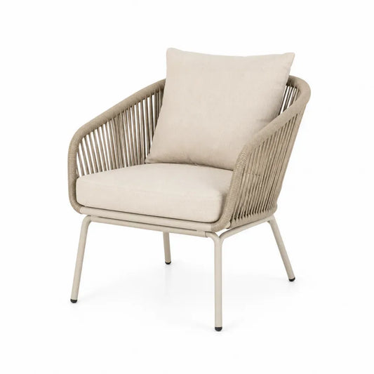 Gartenstuhl Loungesessel rundlich mit Sitzkissen und Rückenkissen 72 x 76 x 83 cm Aluminium Polyesterseil Polyestergewebe Taupebeige Naturbeige Creme
