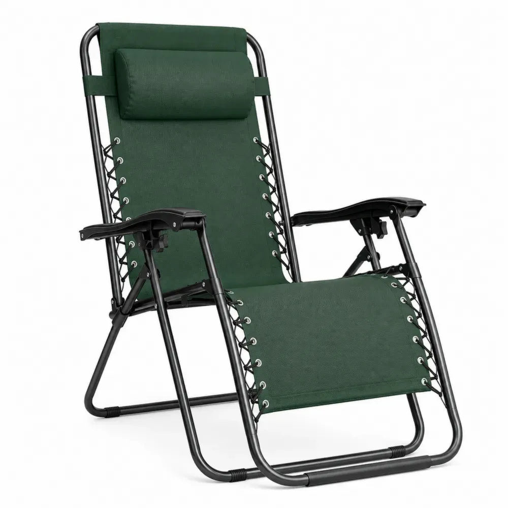 Garten Relaxstuhl klappbar mit Kopfkissen und verstellbarer Rückenlehne 160 x 65 x 110 cm Stahl Polyester-Oxfordgewebe rechteckig Dunkelgrün Schwarz