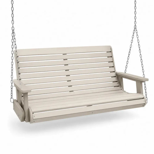 Hängeschaukel Gartenbank 3 Sitzer rechteckig mit Armlehnen 150 x 64 x 60 cm HDPE verzinkter Stahl Beige Silberfarben