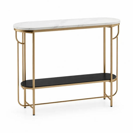 Konsolentisch mit 2 Ablagen 120 x 35 x 80 cm MDF Stahlrohr Marmor-Dekor abgerundete Rechteckform Weiß Grau Schwarz Goldfarben