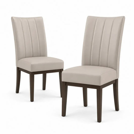 Esszimmerstühle 2er Set gepolstert 46 x 58 x 98 cm PU Kunstleder Gummibaumholz Hochlehne rechteckige Sitzfläche Beige Dunkelbraun