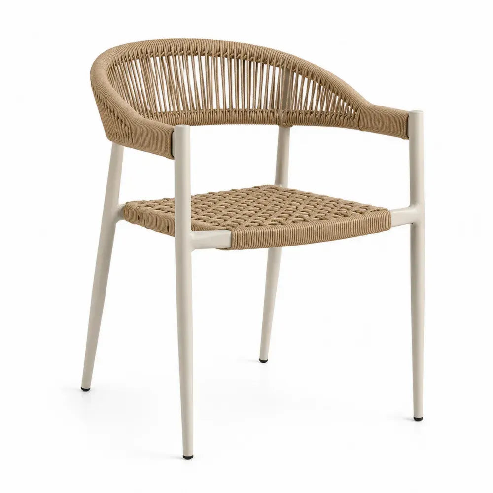 Gartenstuhl mit Armlehnen und rundem Rücken 57 x 58 x 75 cm Aluminium Polypropylen-Seil Naturbeige Creme