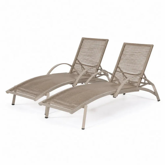 2er Set Gartenliegen Sonnenliegen mit verstellbarer Rückenlehne Aluminium Polypropylen Seilgeflecht Taupe Schwarz 190 x 66 x 90 cm
