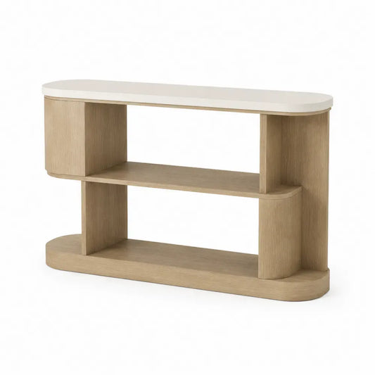 Konsolentisch mit 2 offenen Ablagen 120 x 35 x 80 cm MDF Eichenfurnier rechteckig abgerundet Natur Weiß