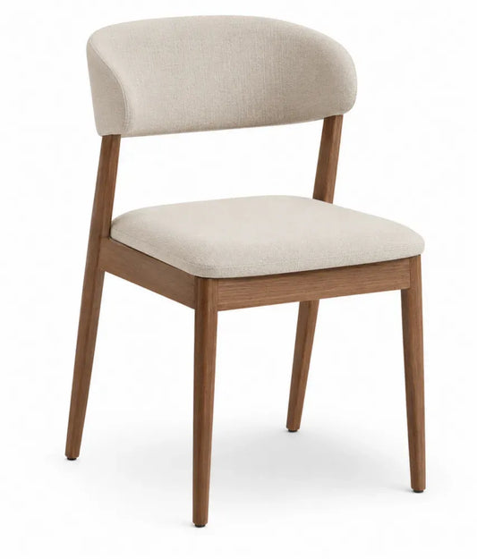 Esszimmerstuhl Polsterstuhl Polyester Sperrholz Gummibaumholz gebogene Rückenlehne beige braun 52 x 55 x 76 cm